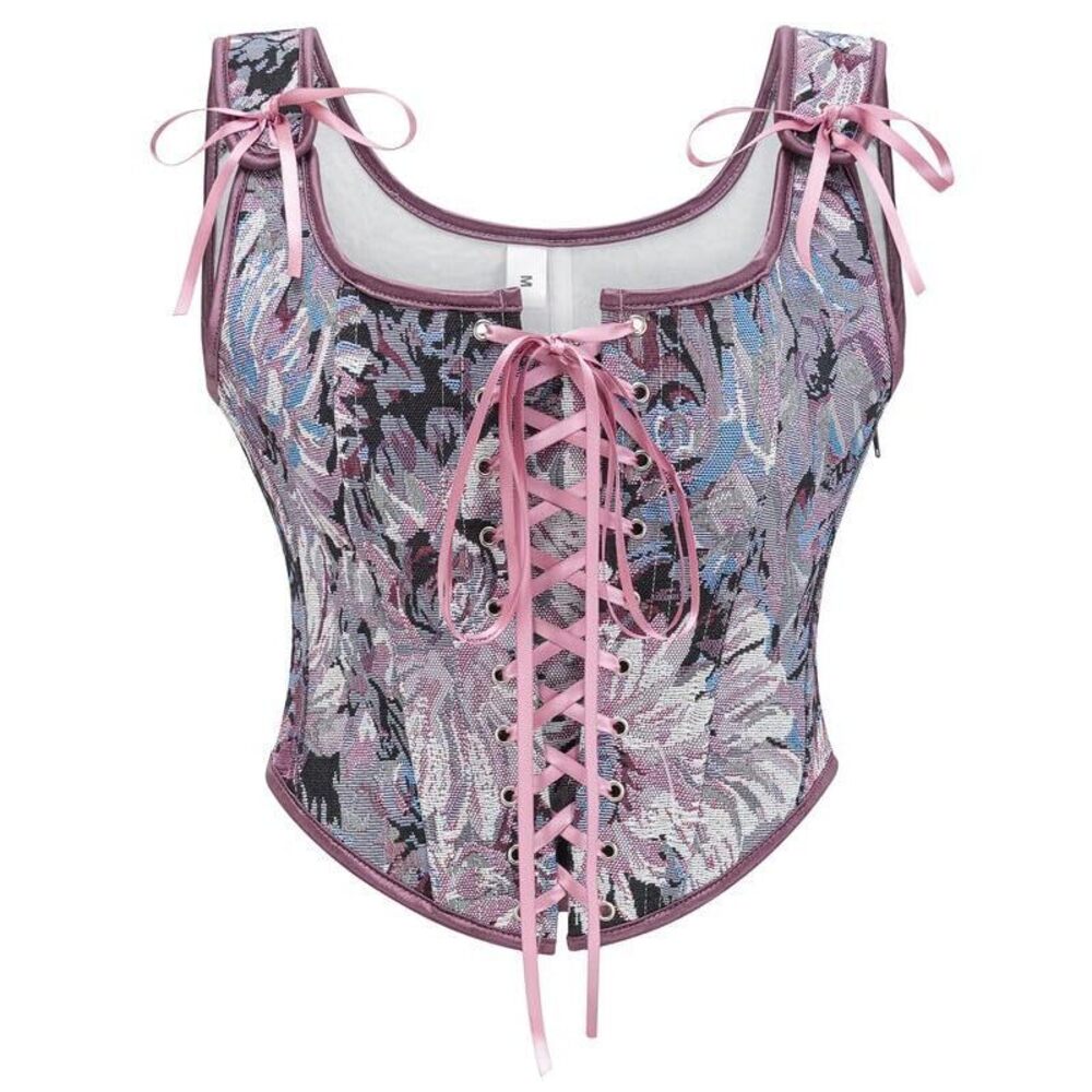 2733 Sexy Vintage 1920s Renaissance Lace Trim Corset Bustier 22113-Purple-L